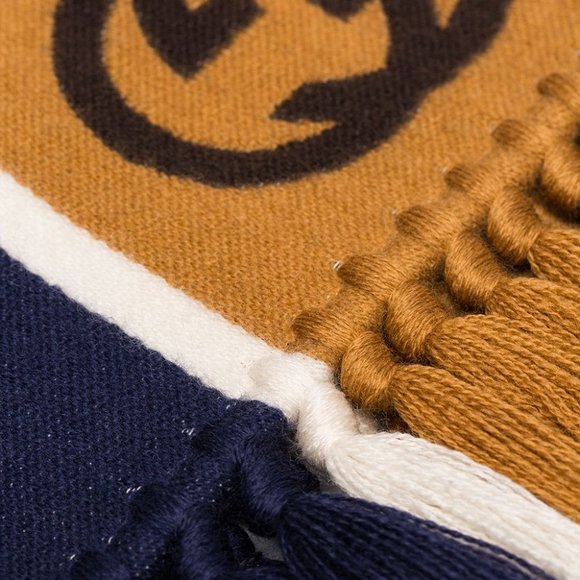 Gucci GG Stripe Scarf in Navy and Brown - Picture 2 of 3